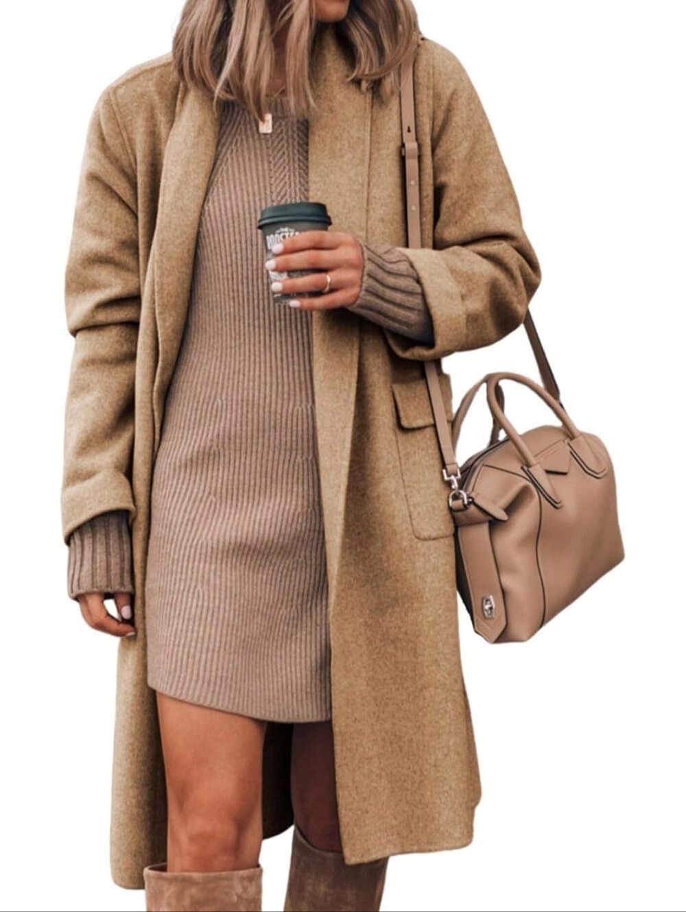 NEW Women's Long Cardigan Wool Coat Open Front Pockets Warm Lapel Jacket Coat
